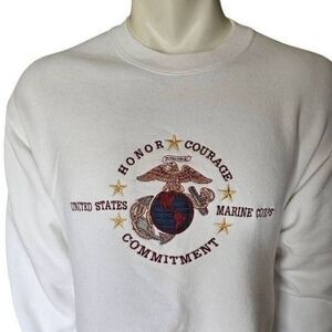 Vintage Jerzees USA Made USMC Marine Corps Sweatshirt White Embroidered Size M